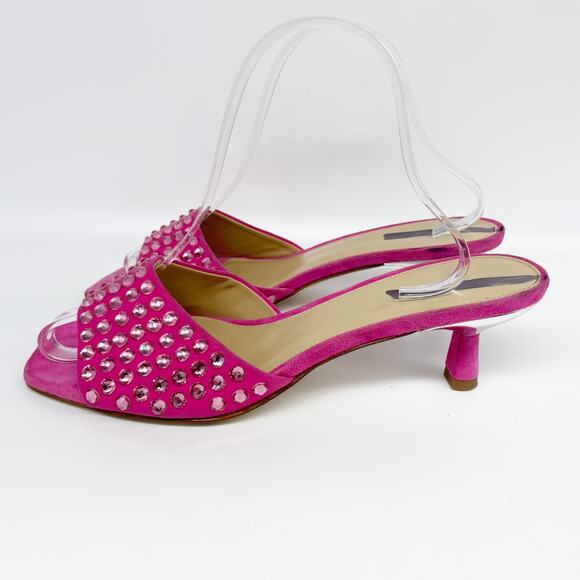 Michael Michael Kors Amal Embellished Faux Suede Kitten Sandal Pink Size 7.5M - Picture 7 of 13